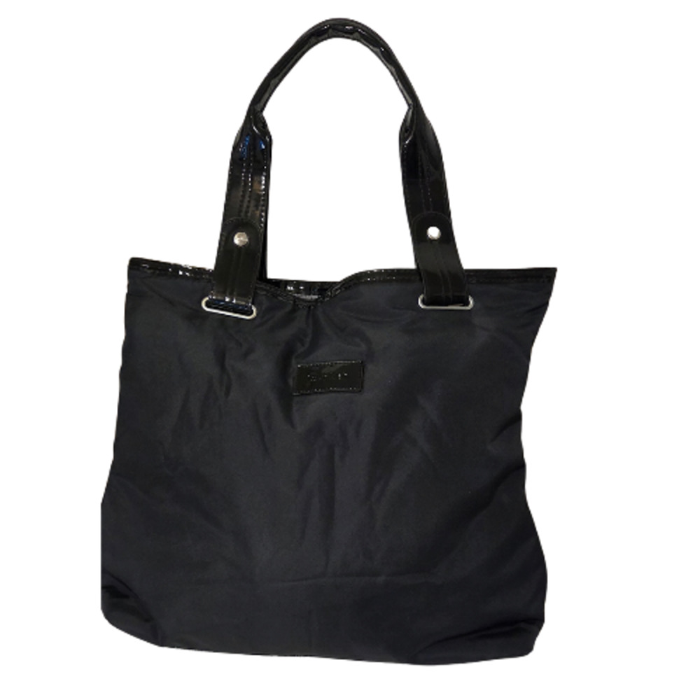 Calvin Klein Black Nylon Tote Bag Patent Trim Large Shoulder Handbag